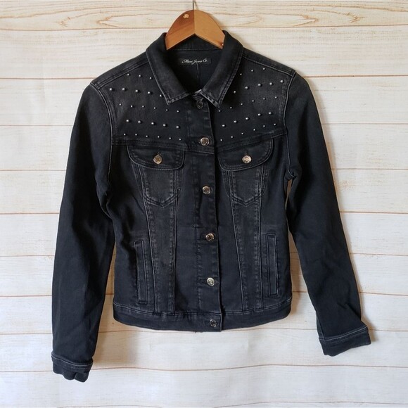 Mavi Jeans Co. Daisy Studded Distressed Denim Jean Jacket Black/Grey Size Small - Picture 1 of 12